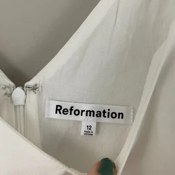 Reformation White Sleeveless V Neck Fit & Flare Mini Dress Size 12 - Picture 3 of 7